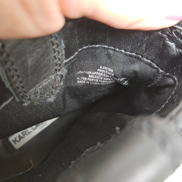 Karl Lagerfield Province Leather Trimmed Heeled Booties 8.5 Black Boot - Picture 10 of 11